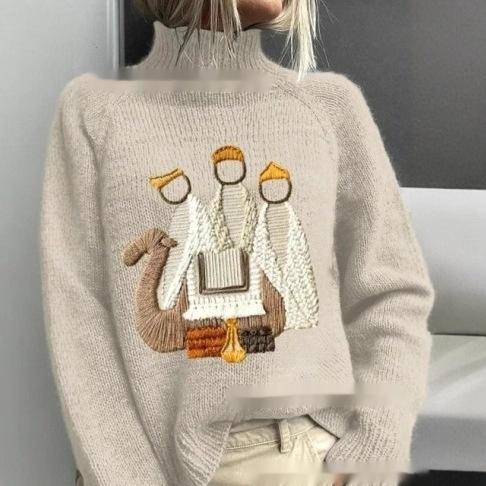 High-neck Christmas Lapel Totem Long-sleeve Sweater