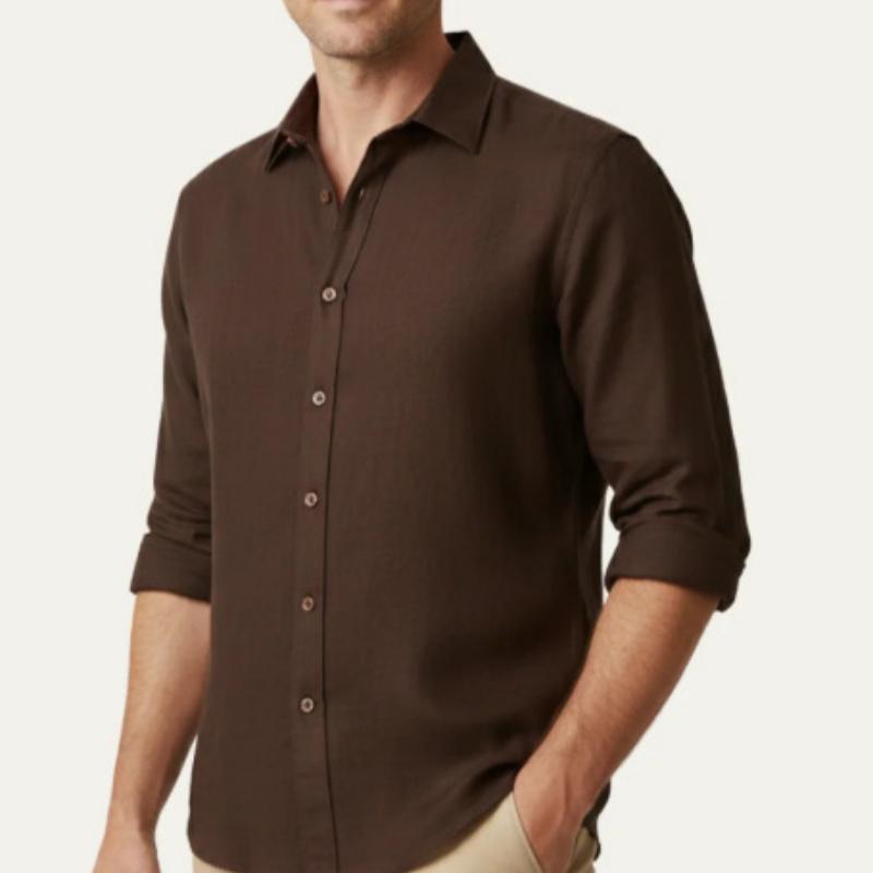 Mens Stylish Solid-color Long-sleeve Button-down Shirt