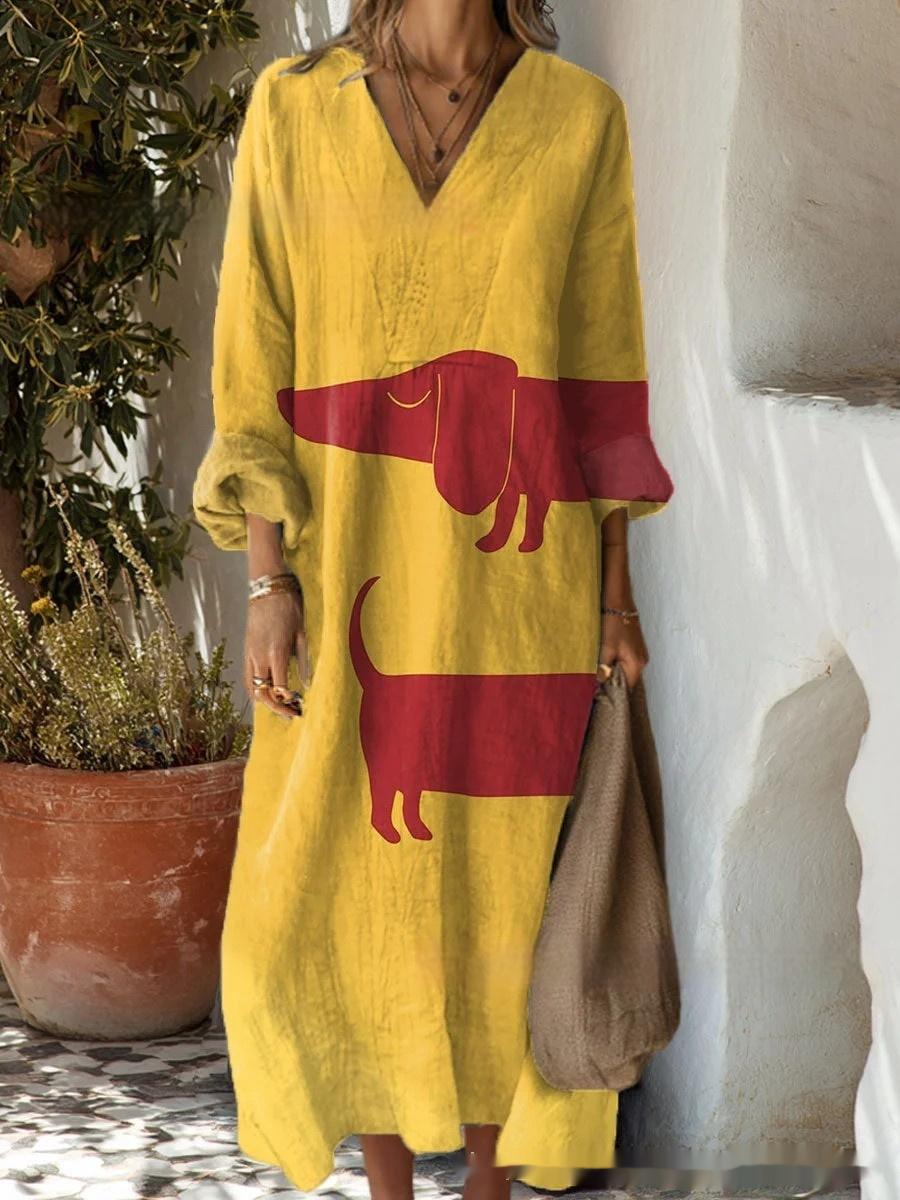 Women's Digital Printed Wide V-neck Dress