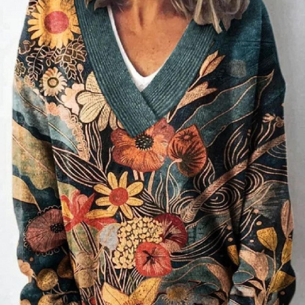 Women's 3D Digital Floral Print Long Sleeve Pullover