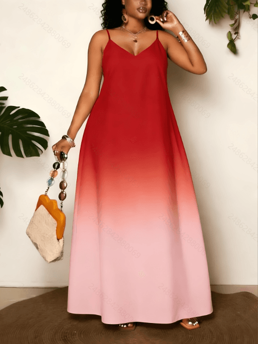 Plus Size Gradient Color Spaghetti Strap Maxi Dress