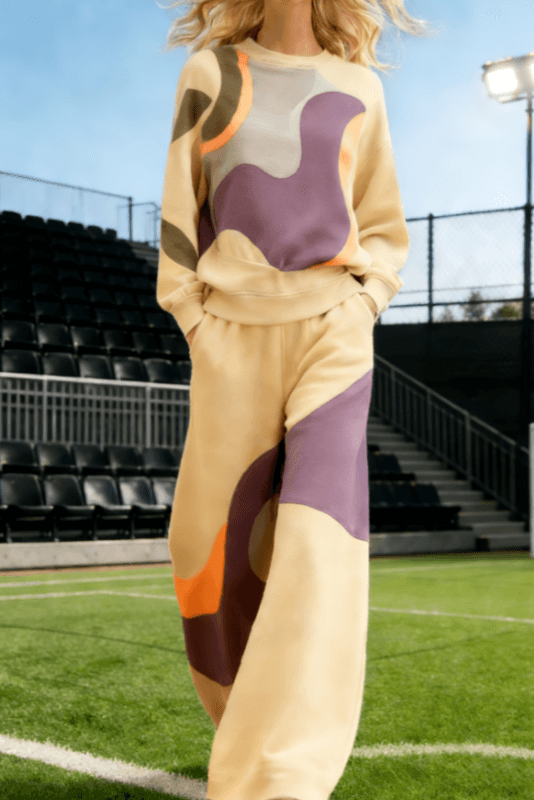 Women's American Retro Color Block Round Neck Long Sleeve Loose Knit Set