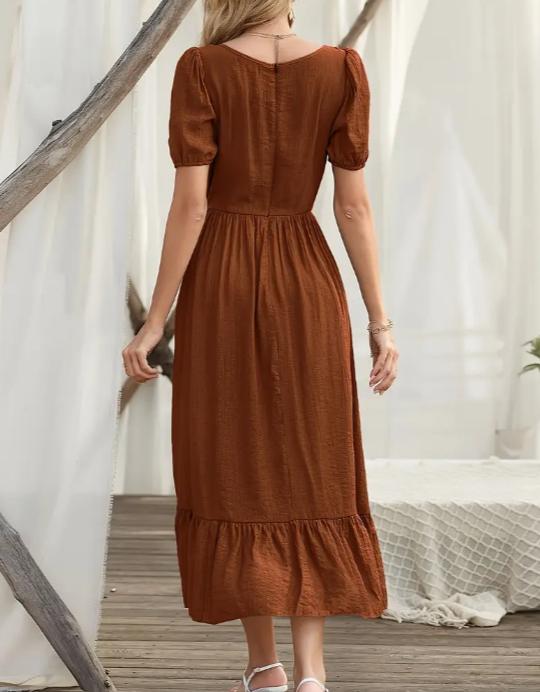 Unique Women's Ruffled Bubble Sleeve Long Skirt