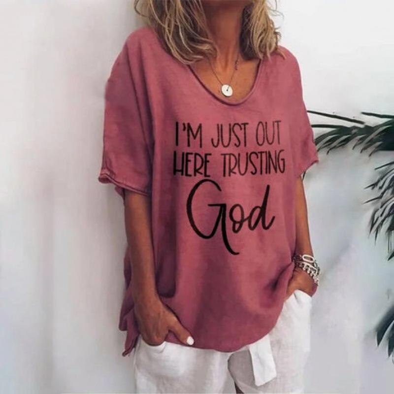 Loose V-neck Short Sleeve Digital Printed T-shirt