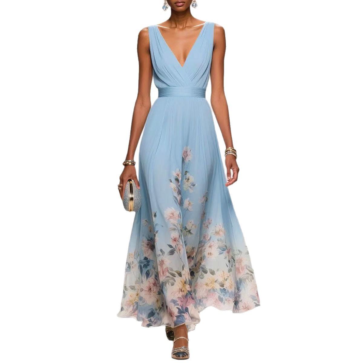 Sexy Vest Chiffon Printed Dress