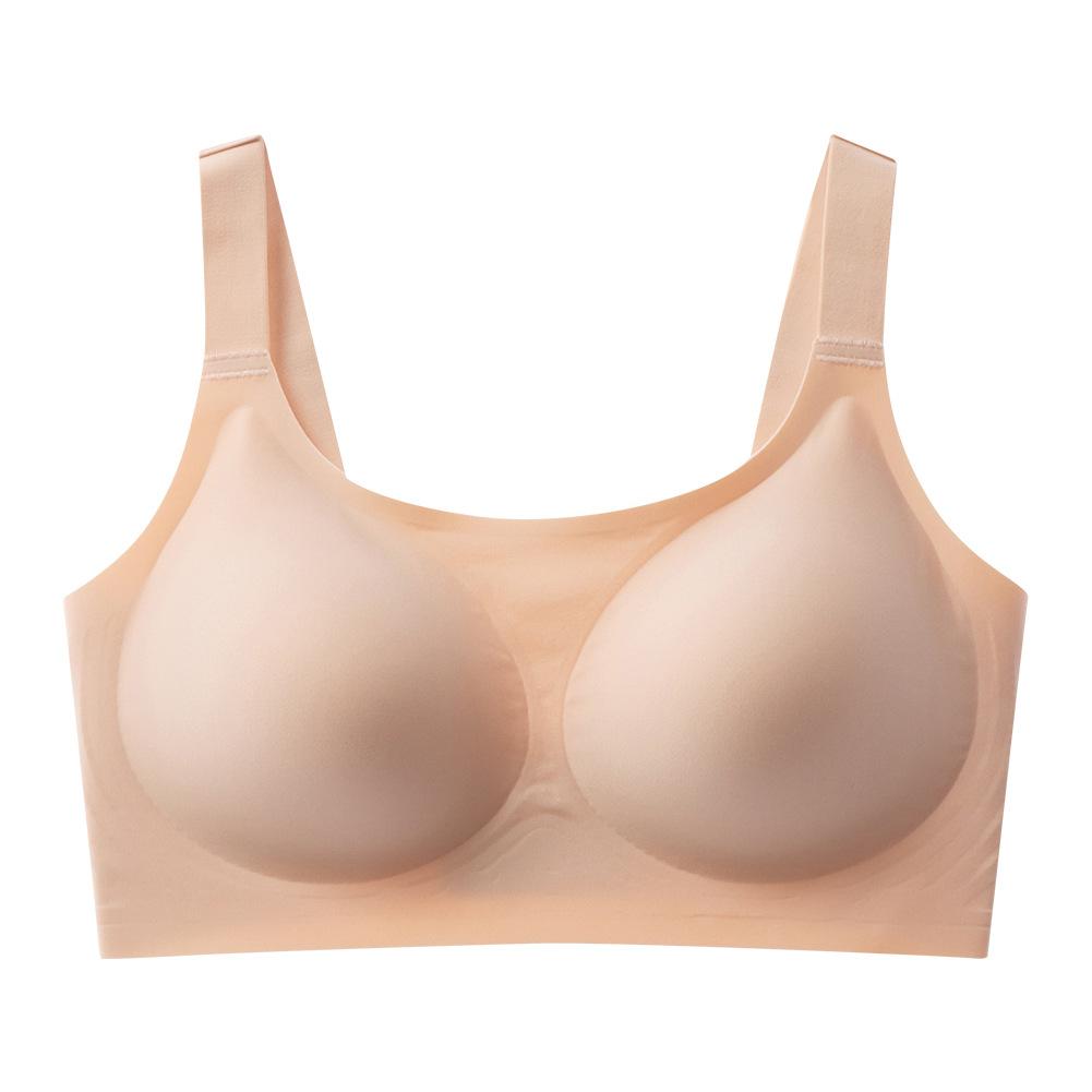 Womens Solid-Color Simple Seamless Jelly Gel Plus-Size Bra