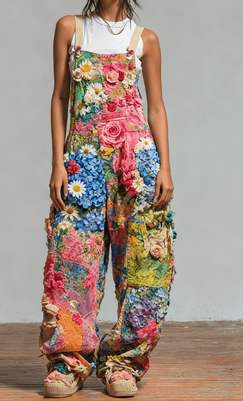 Casual Women's Bohemian Style Woven Loose Overalls