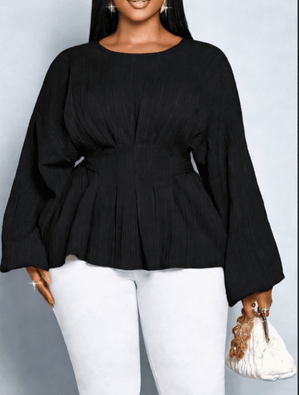 A Lace-up, Drawstring, Lantern-sleeved Top