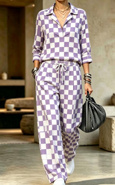 Womens Summer Lapel-Neck Cropped-Sleeve Set