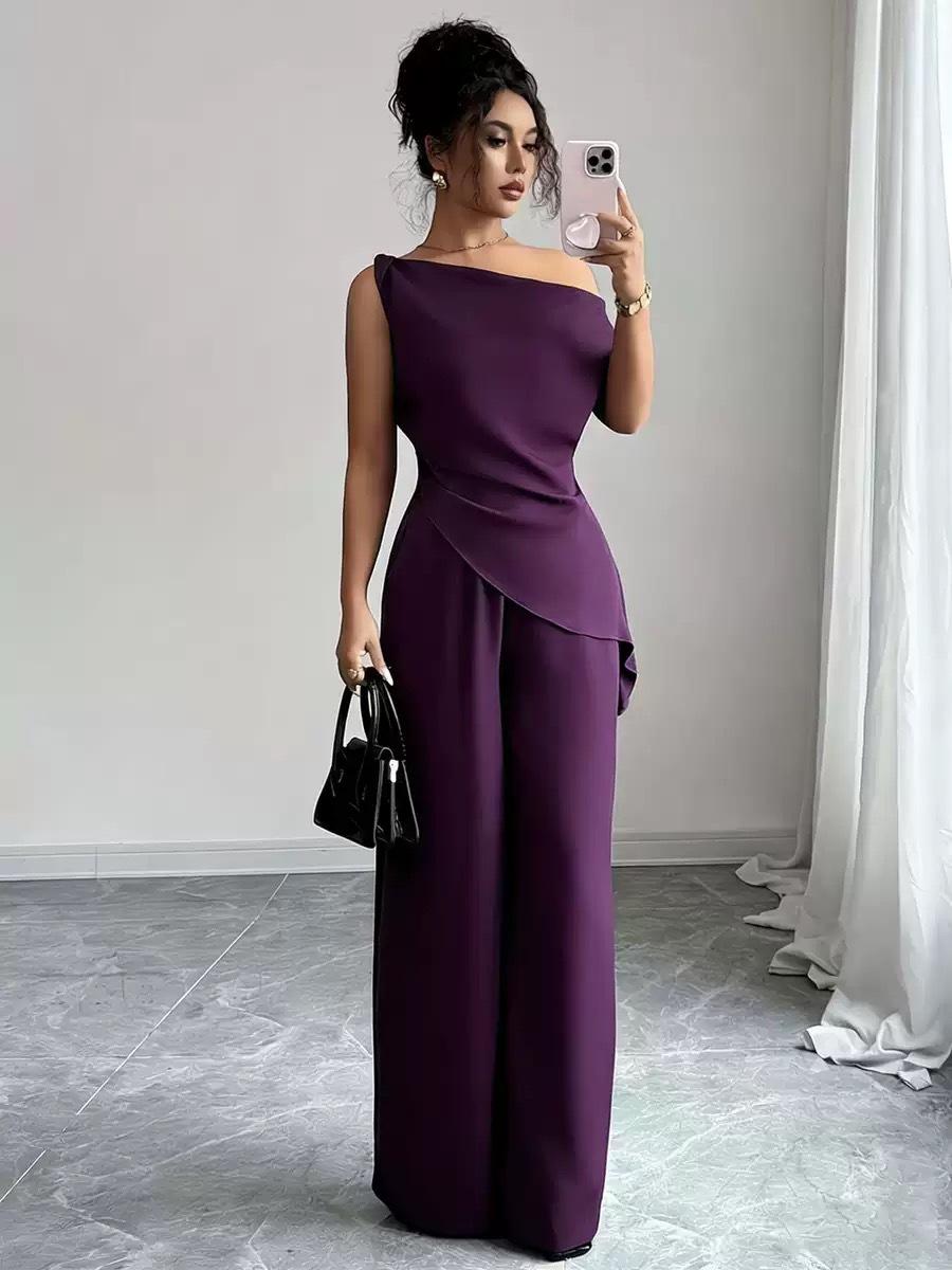 Solid-color Wide-leg Pants Suit For Women