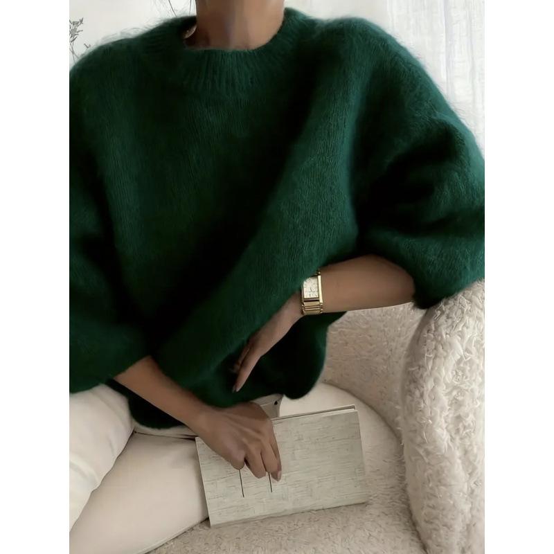 European And American Style Cross Border 2026 Spring Summer New Versatile Lazy Style Solid Color Loose Comfortable Casual Plush Sweater For Women