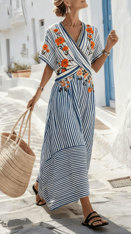 Women's Large Loose Striped Print Dress