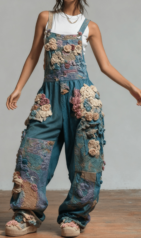 Casual Women's Bohemian Style Woven Loose Overalls