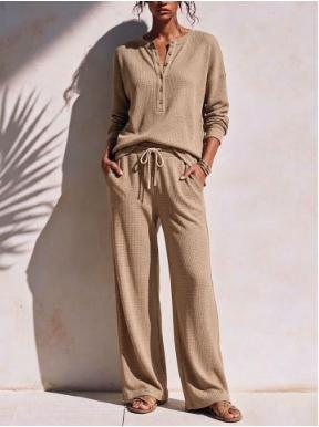 Womens Fashionable Loose-Knit Casual Long-Sleeve Set