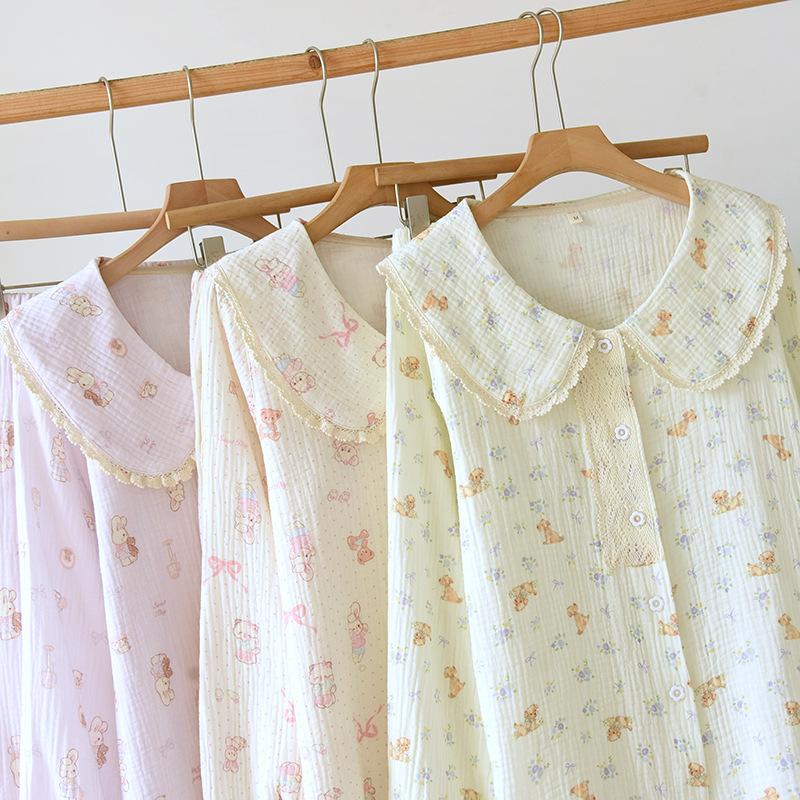Double-layer Cotton Yarn Casual Comfortable Lace Doll Collar Long-sleeved Trousers