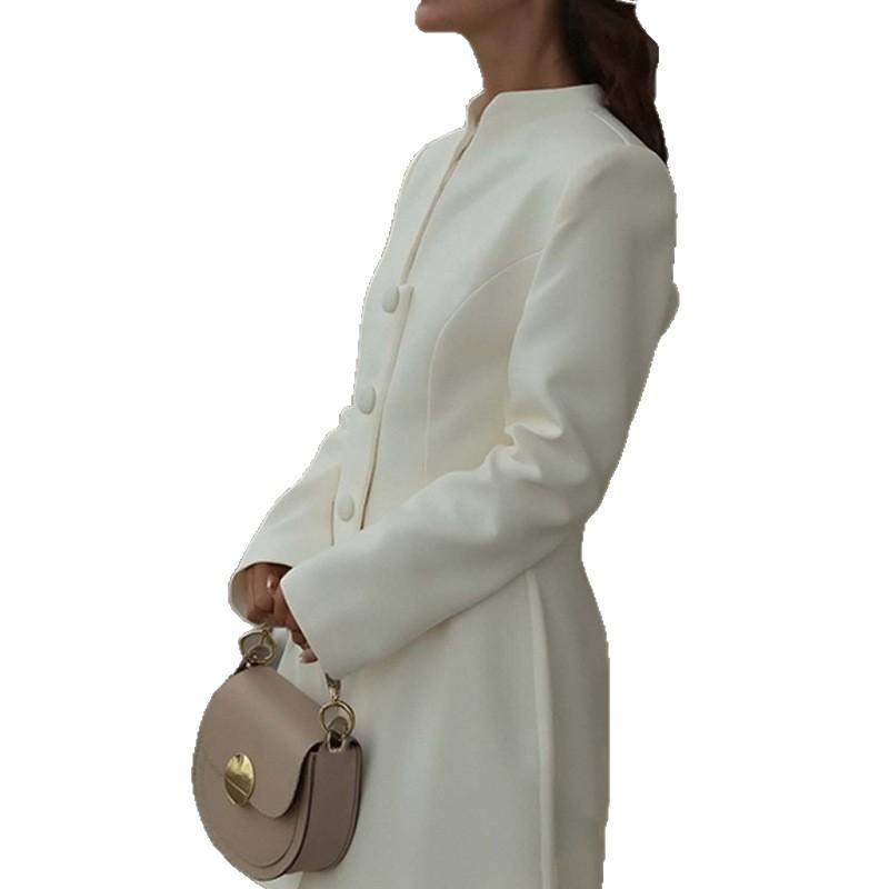 Elegant Solid Color Single-breasted Waist-cinching A-line Dress