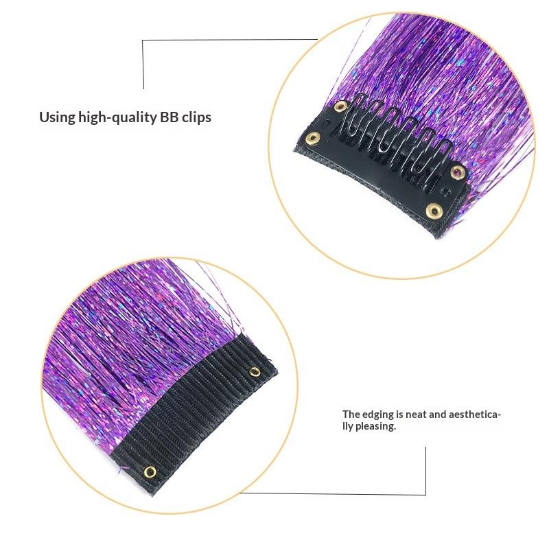 BB Clip-in Golden-Thread Wig Shimmering Rainbow Hair Extensions