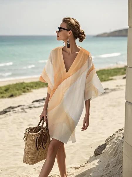 Loose Printed V-neck Women's Casual Holiday Dress