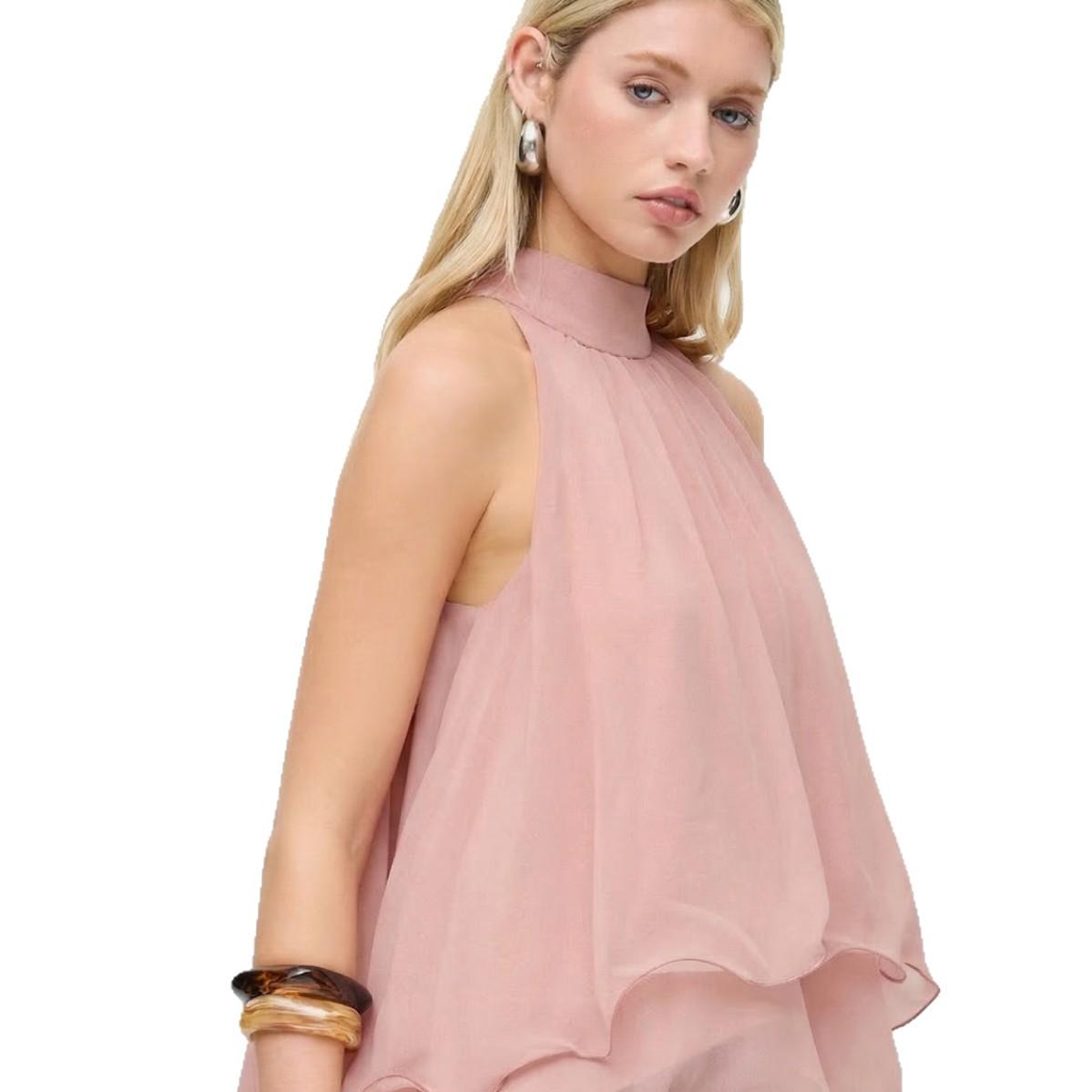 Sweet-style Womens Summer Chiffon Top Figure-flattering Ruffled Frill French Halterneck Blouse