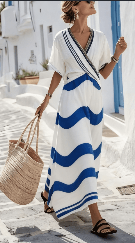 Women's Large Loose Striped Print Dress