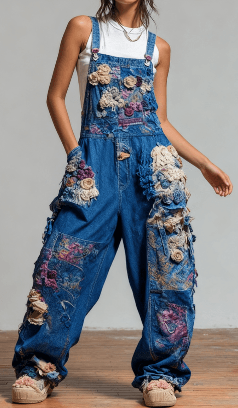 Casual Women's Bohemian Style Woven Loose Overalls