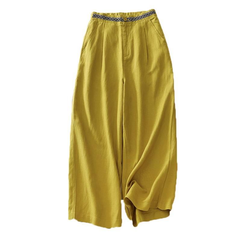 Womens Casual Cotton-Linen Artistic Wide-Leg Pants