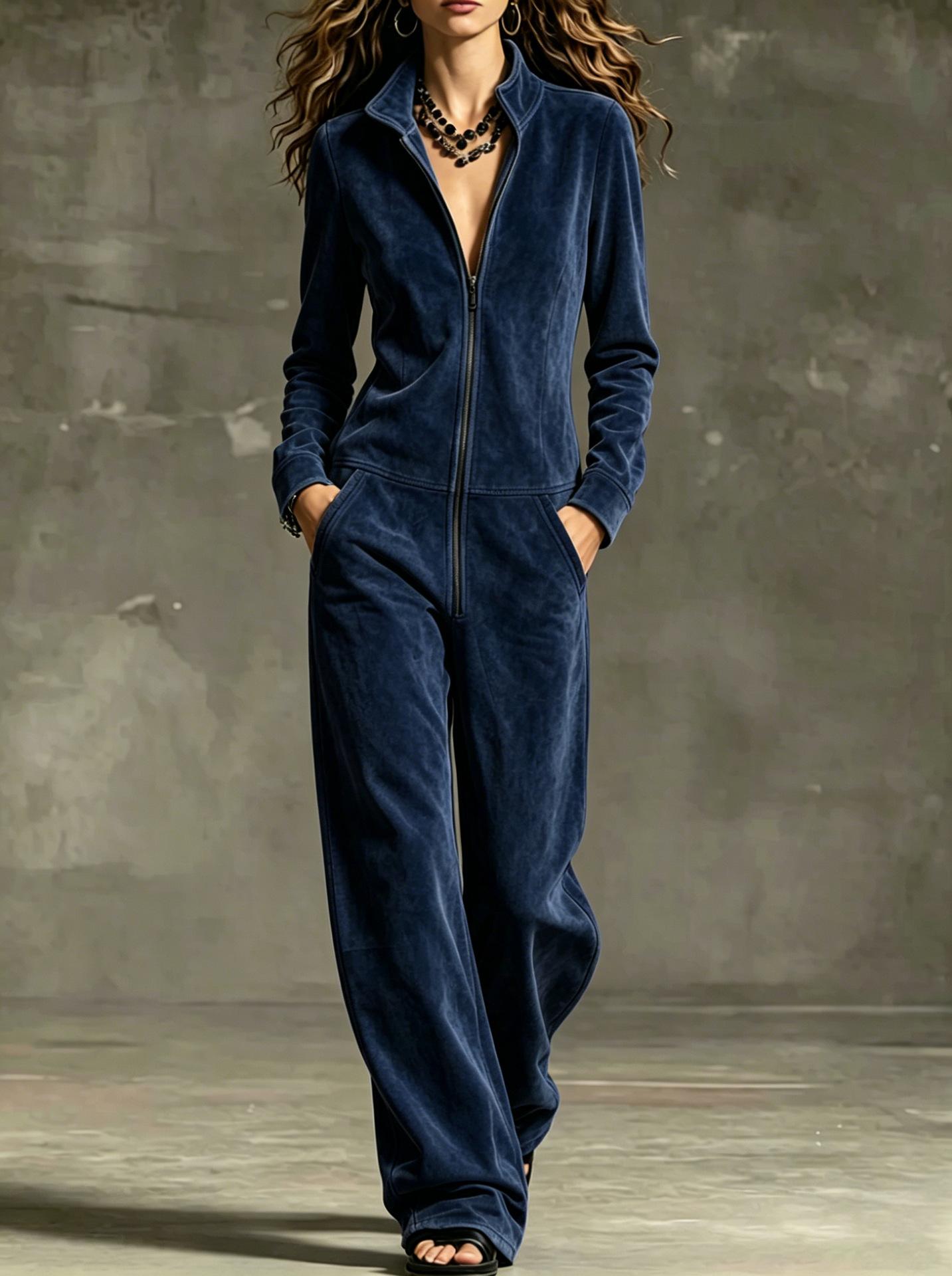 Womens Wide-leg Jumpsuit With Zip Pockets