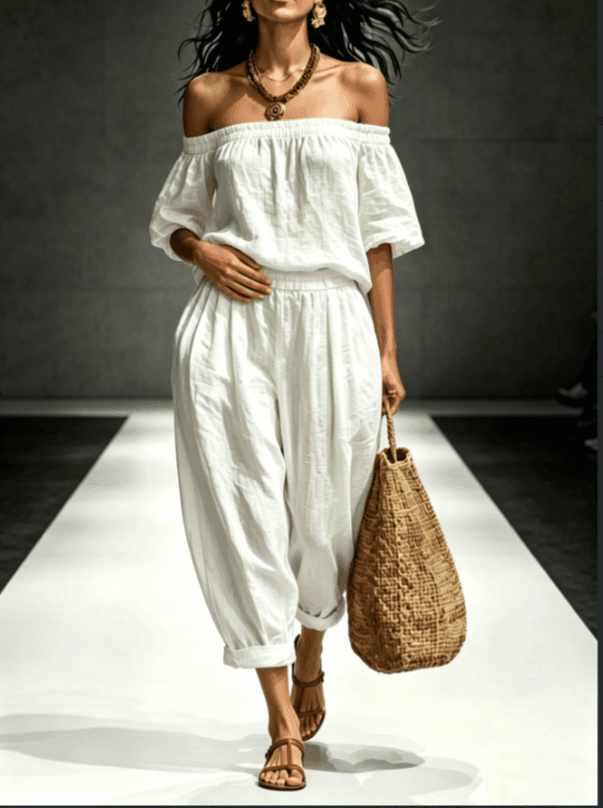 2026 New One Shoulder Bubble Sleeve Top And Elastic Waist Lantern Pants Set