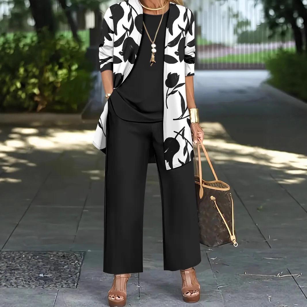 Casual 3D Printed 3-Piece Set Top Vest And Pants