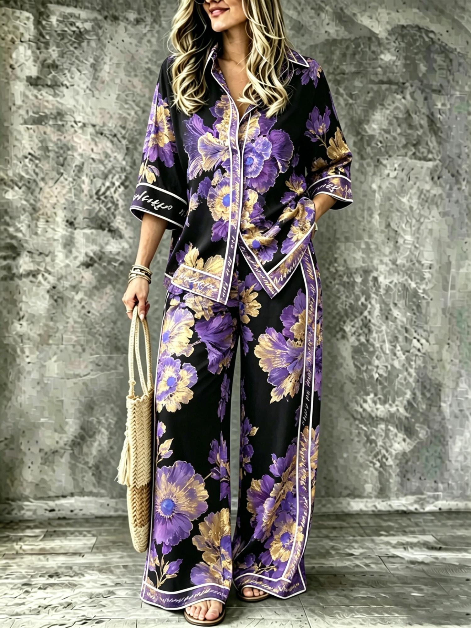 Spring Summer Womens Shirt Set With Digital Print