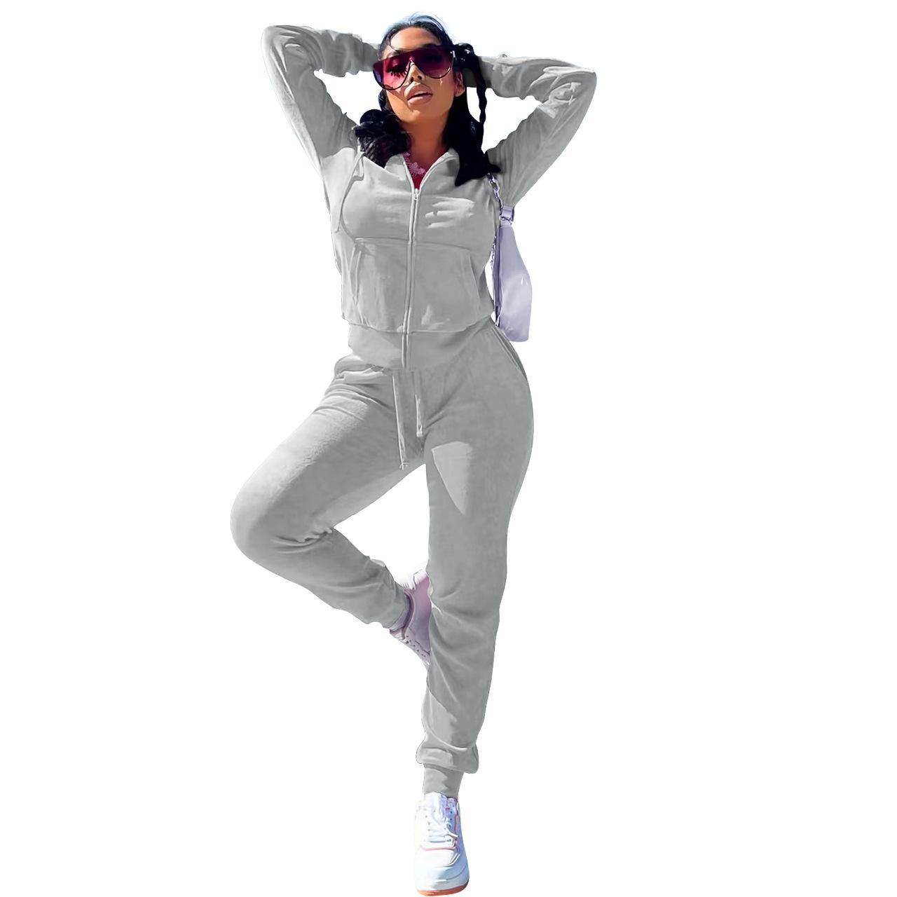 Women's Casual Silver Fox Fur Top And Pants Two-piece Set