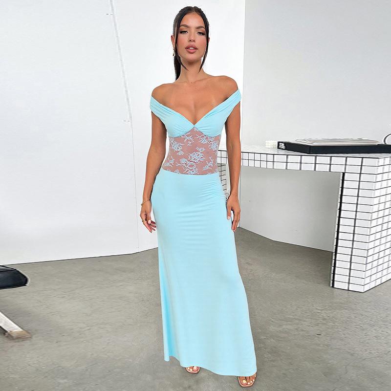 Solid Color Strapless Lace Stitching Sexy Dress