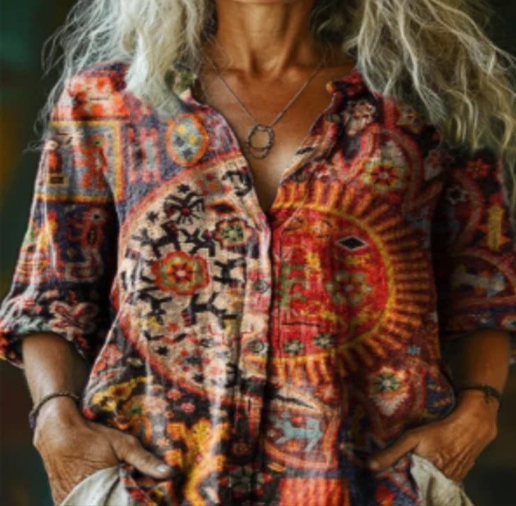 Womens Versatile Printed Long-sleeve Blouse