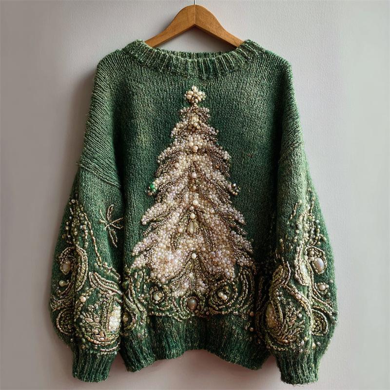 Womens Christmas Top Crew-neck Sweater In Faux Wool