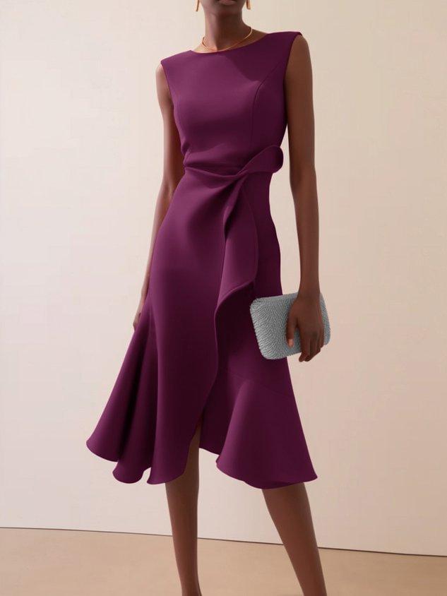 Women's Bow-knot Sleeveless Dress Summer Round Neck Red Temperament