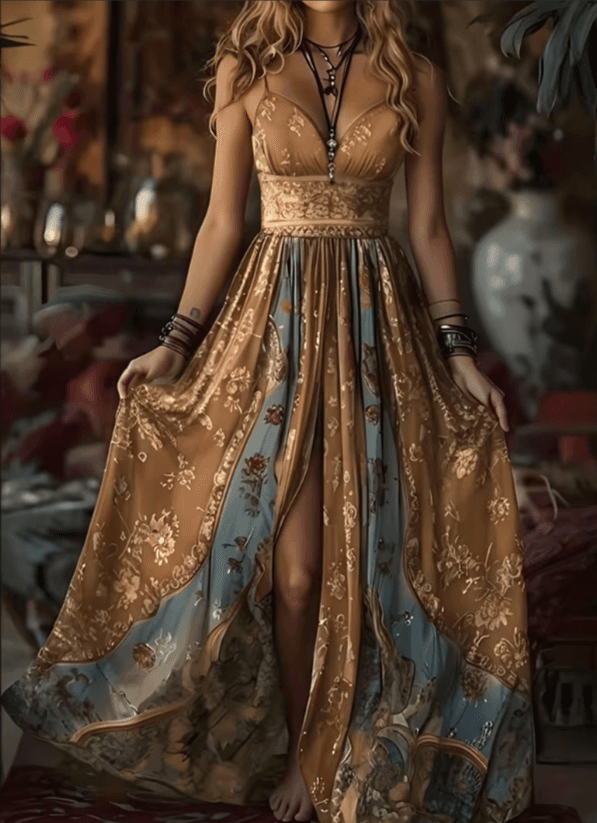 Bohemian Sling Printed Split Maxi Dress