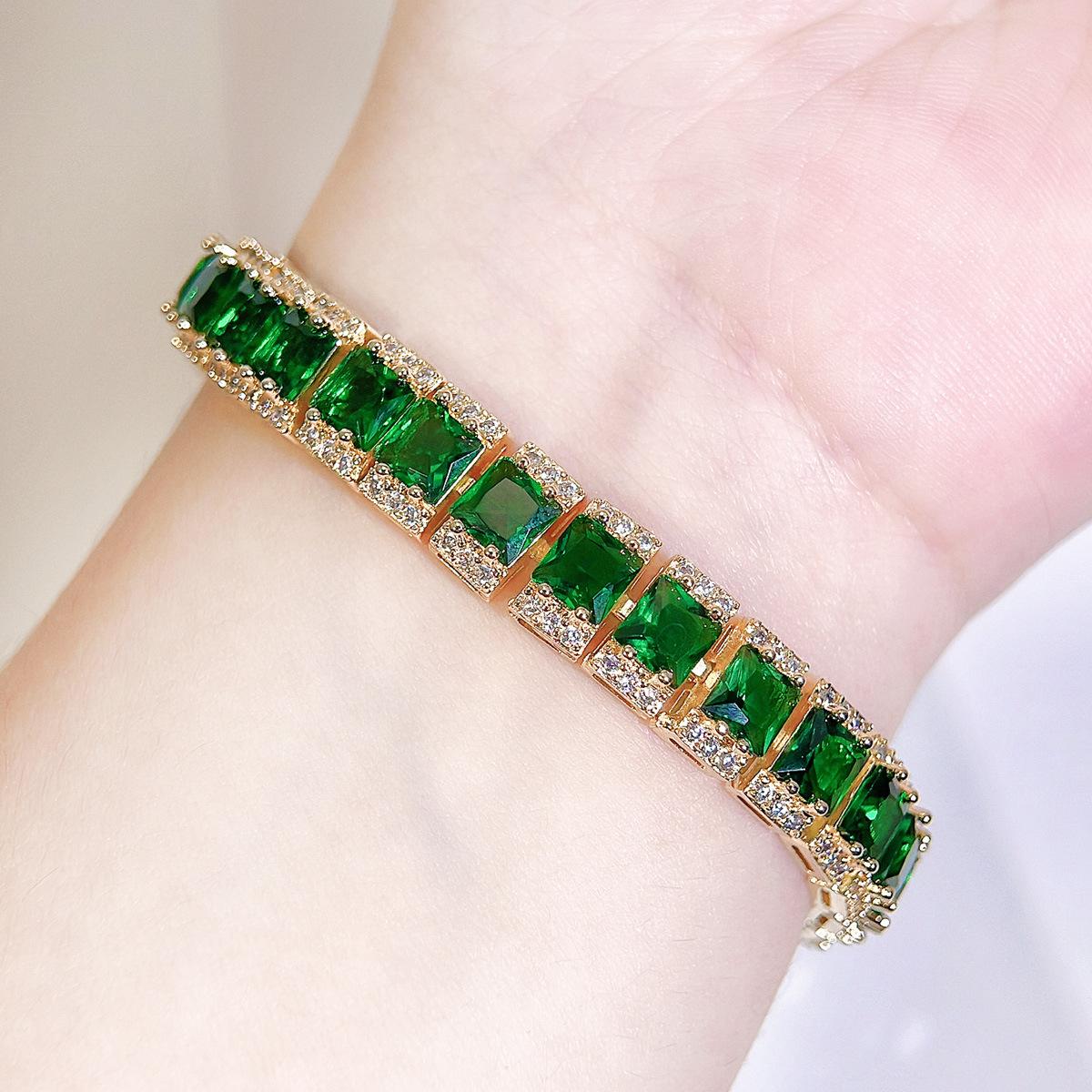 Olive Green Square Diamond Bracelet For Women