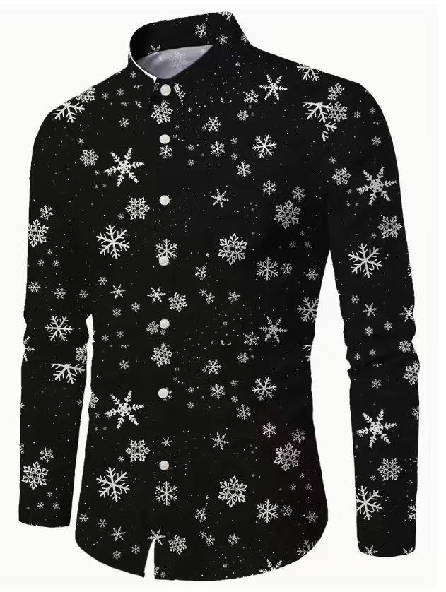 Men's 3D Printed Christmas Long-Sleeve Casual Shirt