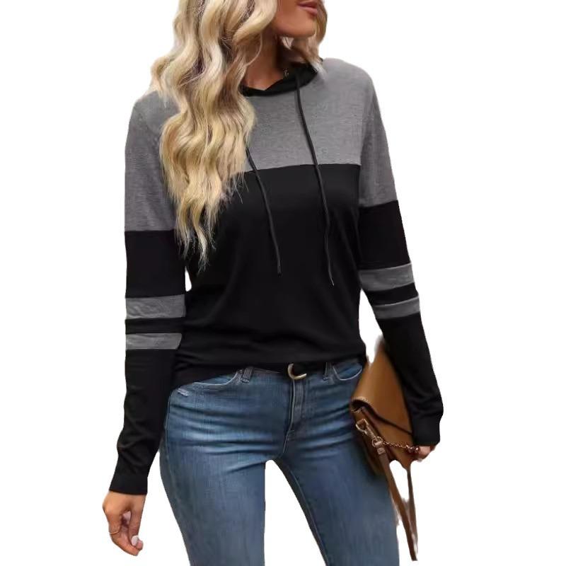 European And American Fashion Hooded Stitching Long-sleeved Sweater