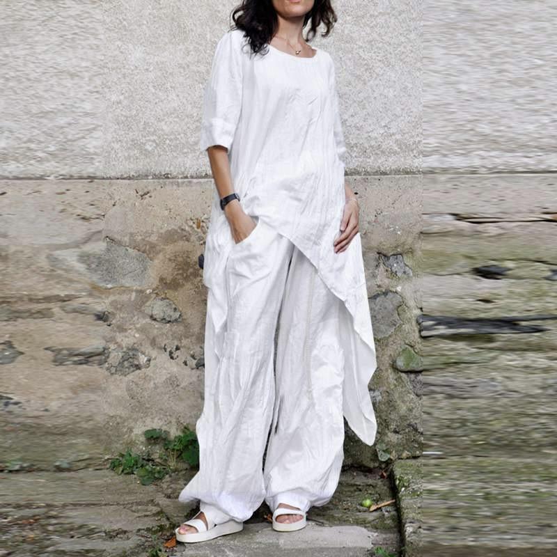 Loose Solid Color Womens Set Irregular Two-Piece Set For Women