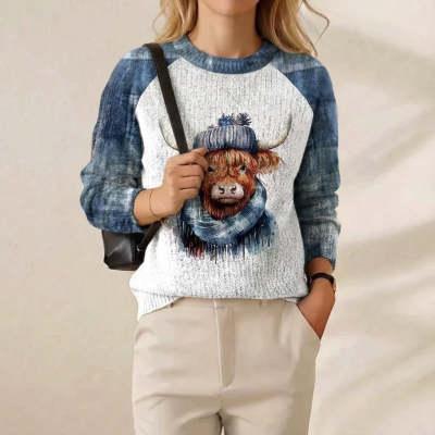 Anti-pilling Knitted Sweater With A Little Bear Print For Women