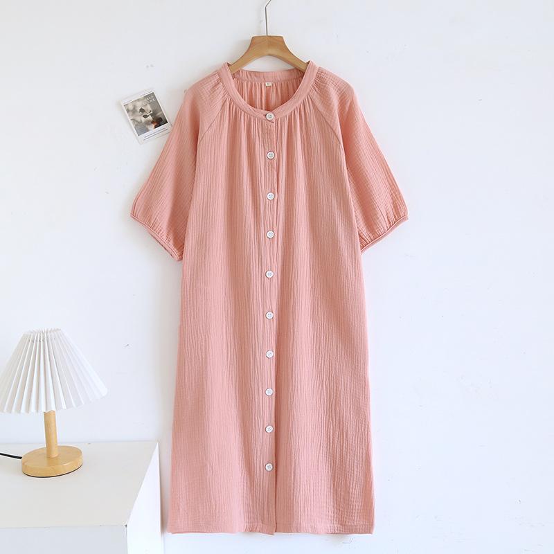 Japanese Crepe Pure Cotton Nightdress Women's Loose Homewear