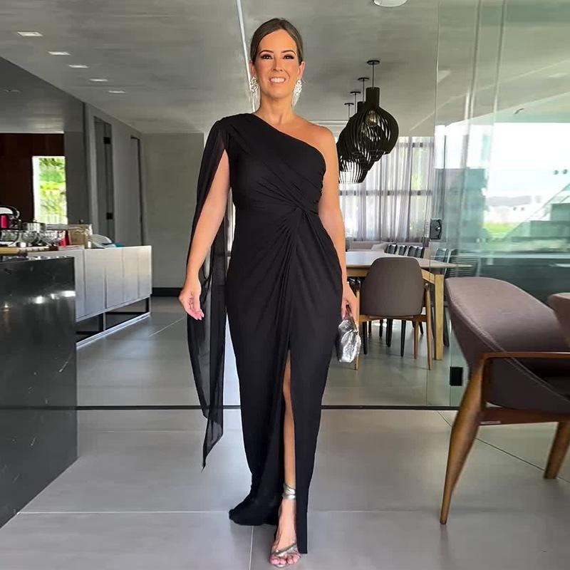 Solid Color Raglan Sleeve Split Women Dress