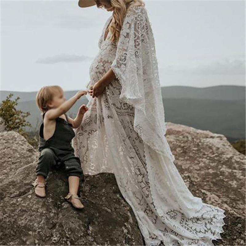 Pregnant Women's Fluffy Wide Hem Lace Dress