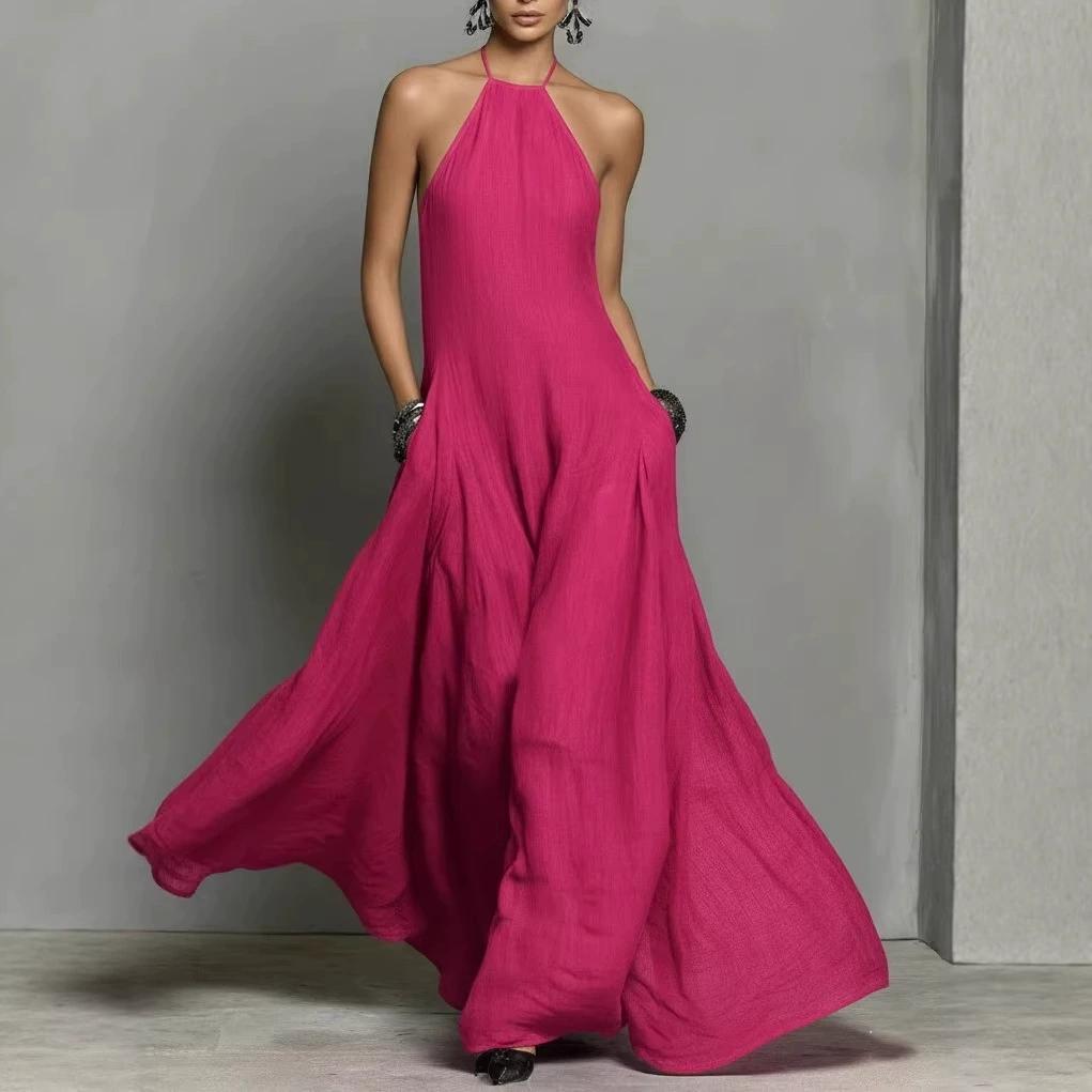 Spring Summer Casual Backless Tie Sleeveless Long Dress