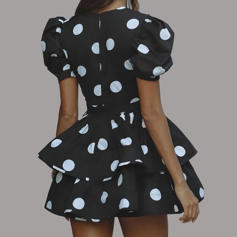 White Polka-dot Cinched Lace-up Women's Skirt