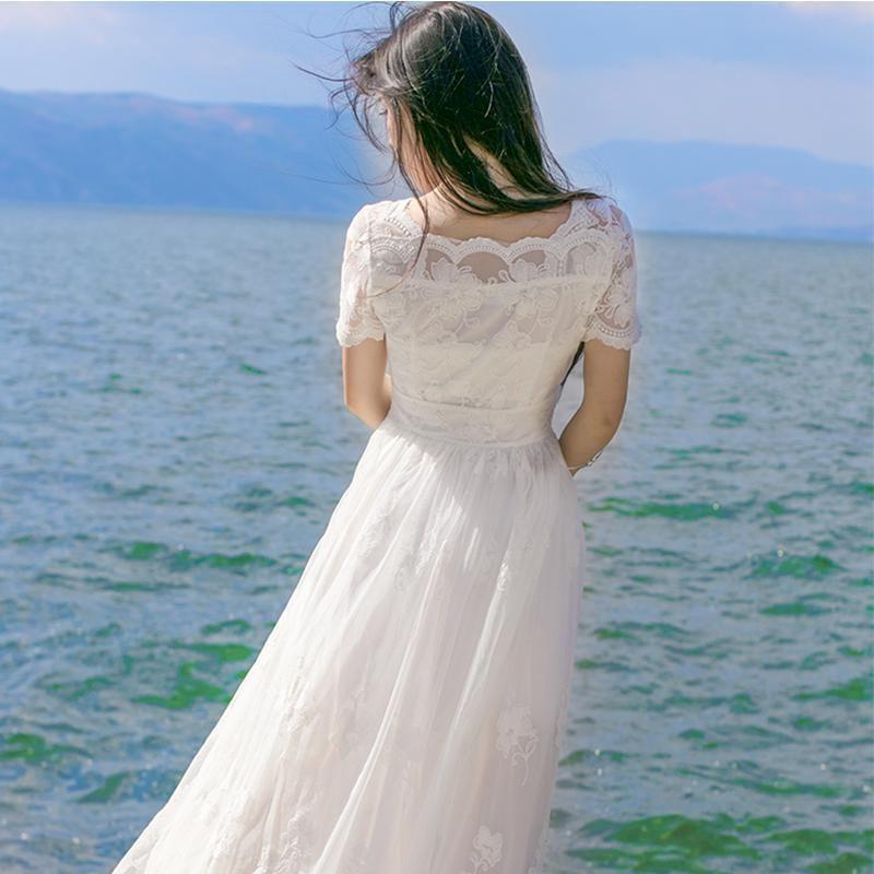 New Lace Dress Women's Summer Large Swing Fairy Beach
