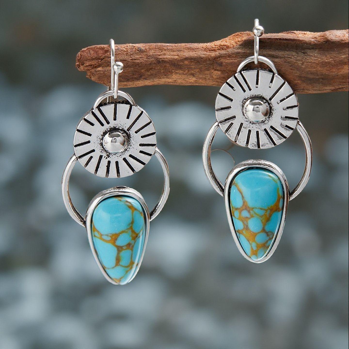 Teardrop-shaped Turquoise Earrings For Women