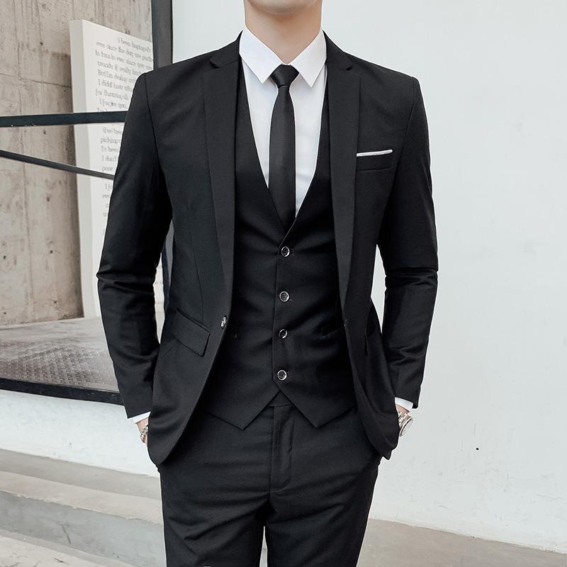Mens Korean-style Slim-fit Business Suit Three-piece Set