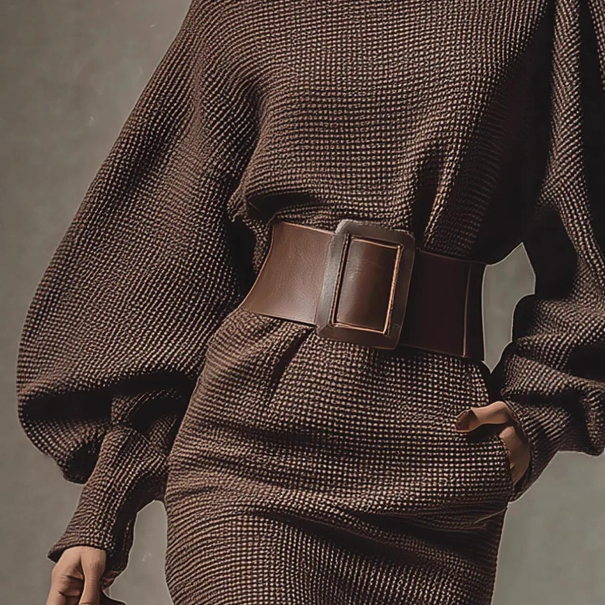 Pure Desire Wind Oblique Shoulder Batwing Sleeve With Belt Pullover Sweater